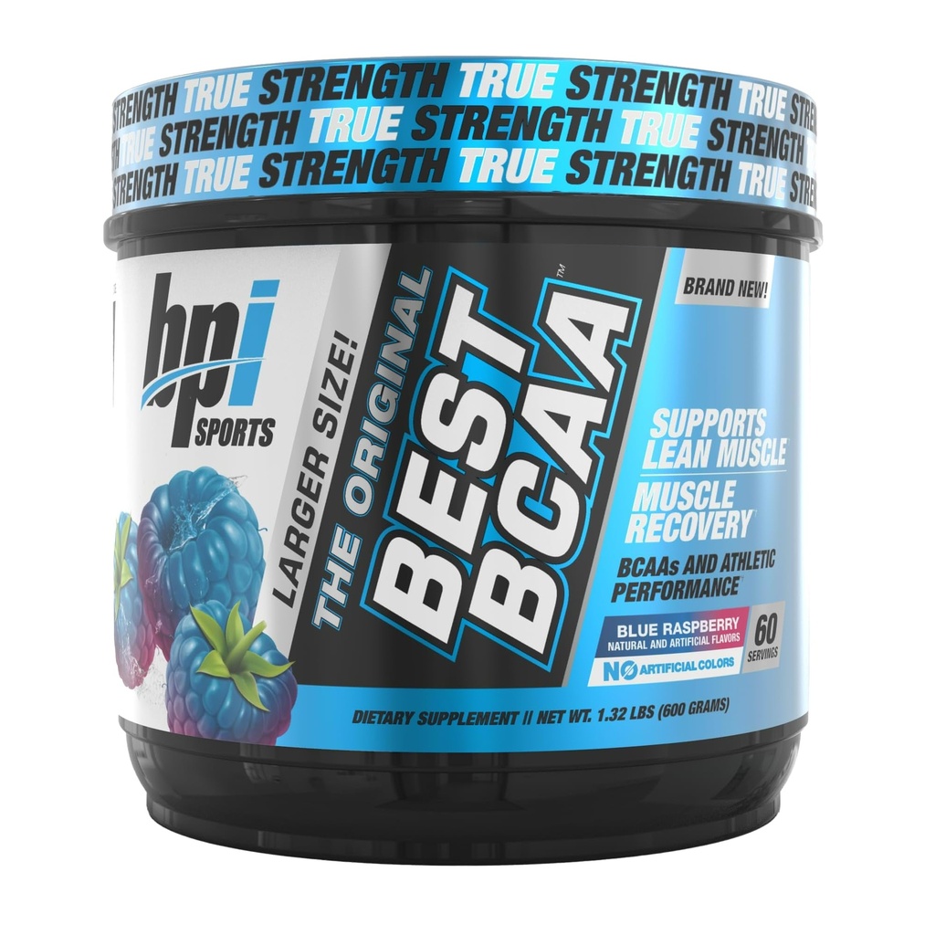BPI Sports Best BCAA - BCAA Pó - Aminoácidos de cadeia ramificada - Recuperação muscular - Síntese de proteína muscular - Melhor desempenho - Hidratação - Framboesa Azul - 60 Servings - 21.12 Oz