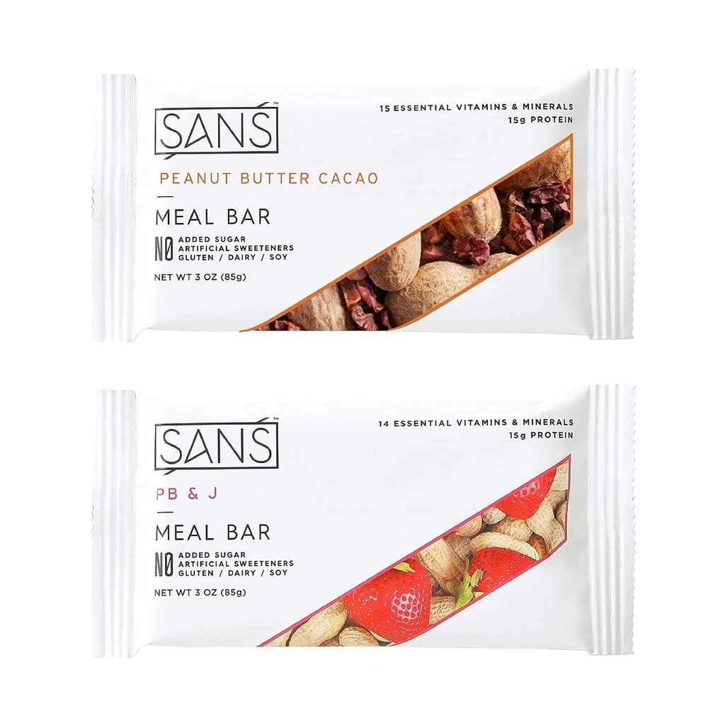 SANS Replacement Protein Bar □ Barra de Nutrição All-Natural Sem Açúcar Adicionado □ Livre de Leite, Sem Soja e Sem Glúten □ Vitaminas e Minerais Essenciais (Amantes de Manteiga de Peanut, 12 Pack)