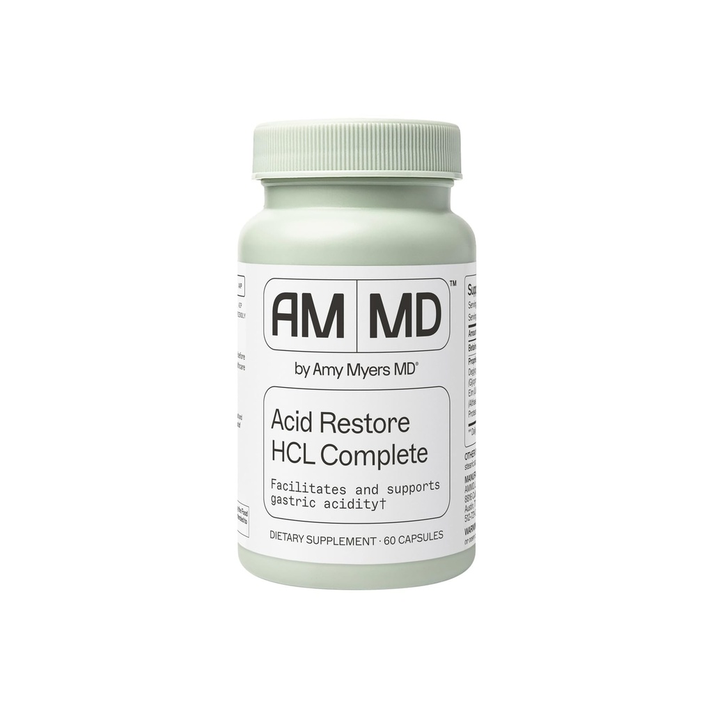 Amy Myers Restauração de Ácido MD com Betaína e HCL - Suplemento para suporte digestivo e gut saúde - com Slippery Elm Bark - Não-GMO, Gluten-Free & Non-Dairy - 60 Cápsulas (60 Servings)