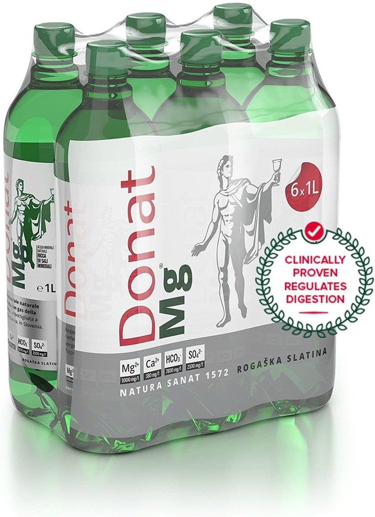 Água de Magnésio Natural - 1000mg Magnésio em 1000ml ''Donat Mg''' Pacote a granel 6x1L