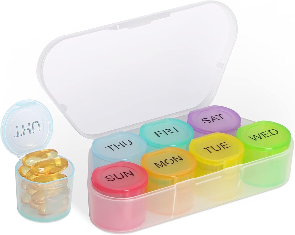 NatureTouch Organizador semanal de pílulas, BPA Free Medicine Organizador Rainbow 7 Day Pill Box, Conatainer portátil diário de pílulas para pílulas / Vitamina / óleo de peixe / suplementos [Última versão]