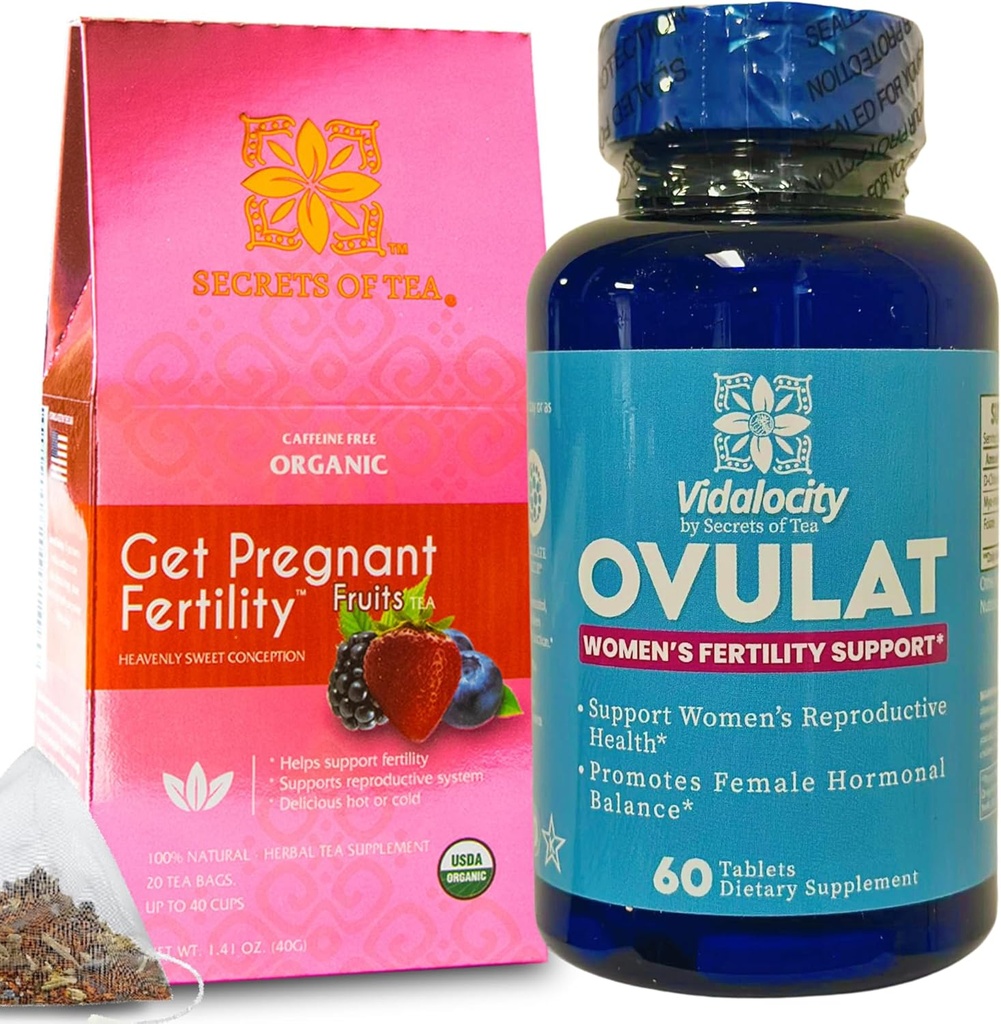 Secrets Of Tea Fertilidade Bundle - Fertilidade Chá e Fertilidade Suplementos para Mulheres, Vitaminas Pré-Natais com Inositol, Vitex e Folato para ajudar a apoiar o equilíbrio hormonal para as mulheres