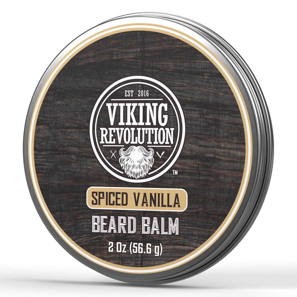 Viking Revolution Spiced Vanilla Balm - Manteiga de barba com óleo de Argan, Amortecedor de barba para homens com óleo de Jojoba - Moisturizer de barba para homens com cera de abelha - Cera de barba para homens (2 oz, 1 pacote)