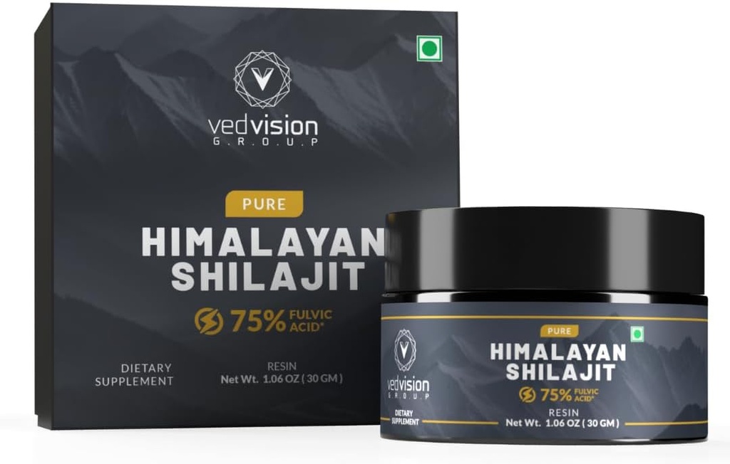 Puro Himalayan Shilajit Resin, 400mg Um grau de alta potência com 75%+ Ácido Fulvico & 85+ Trace Minerals, Shilajit puro para homens e mulheres - com relatório de teste de laboratório - 75 Servings
