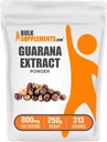 BulkSuplementos.com Extrato de Guarana em pó - Suplemento de Cafeína Natural, de Sementes de Guarana, Pó de Guarana - Sem glúten, 800mg por serviço, 250g (8,8 onças) (Pacote de 1)