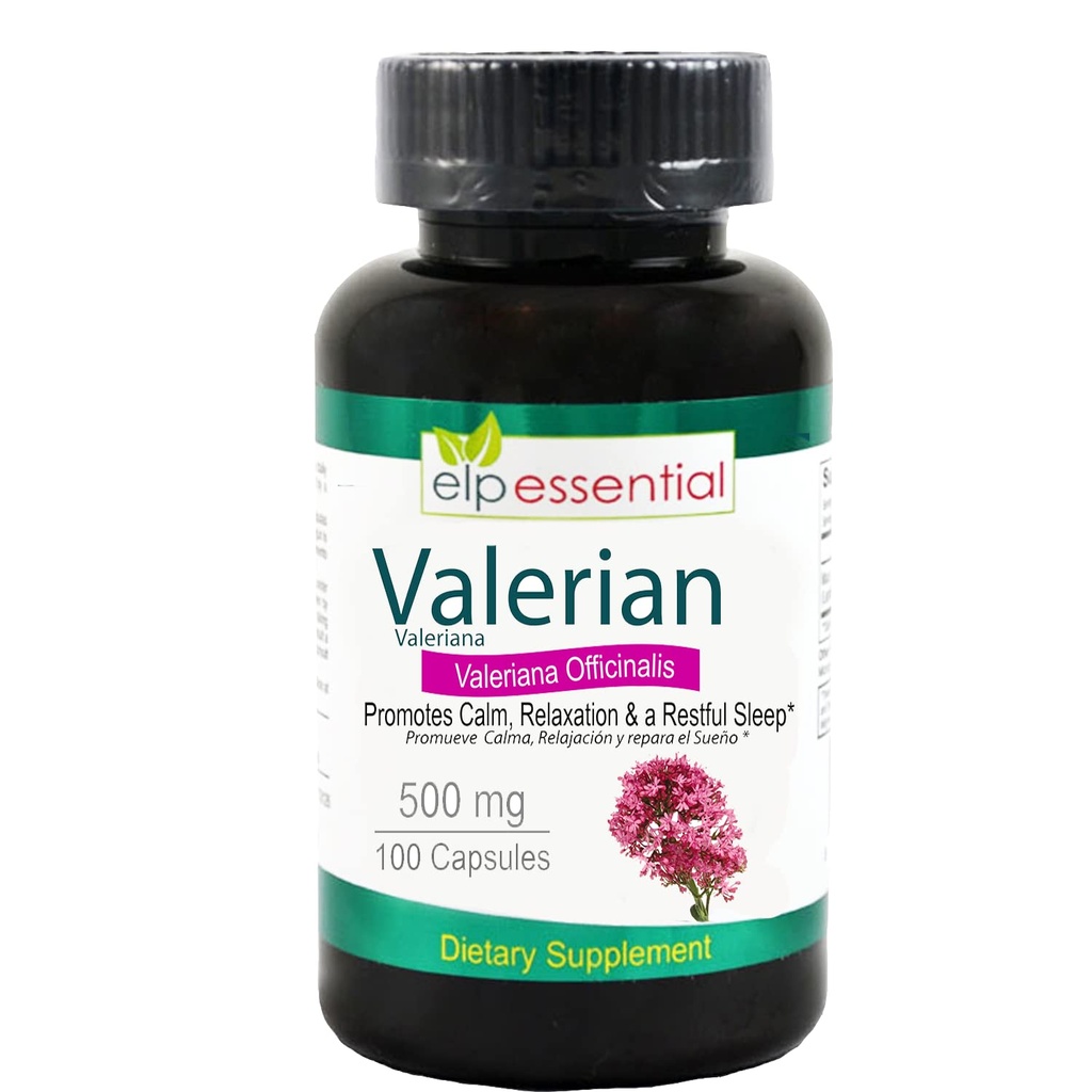 Cápsulas de Raiz Valeriana Organic 500mg Herb Extract Suplemento 100 comprimidos