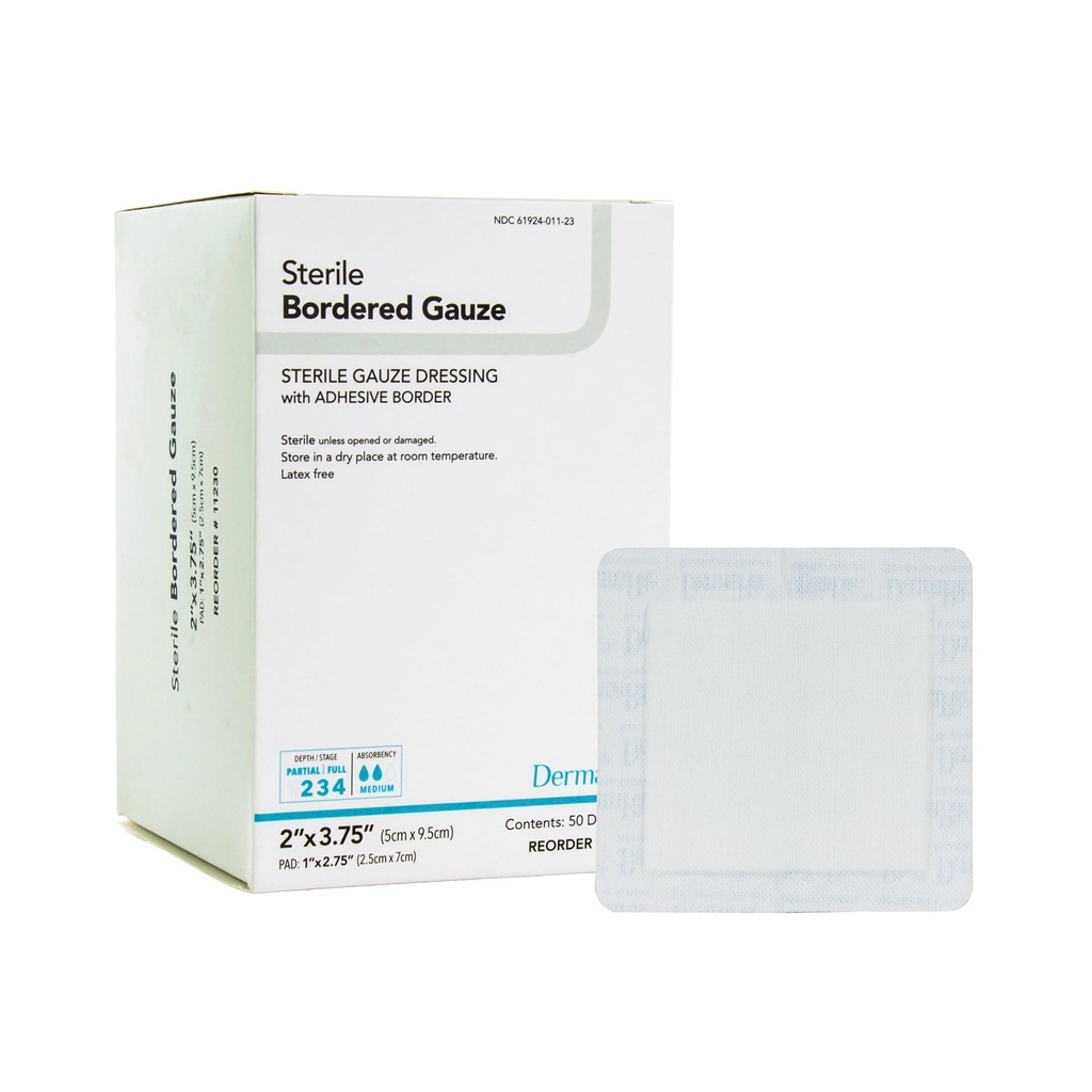 DermaRite's Sterile Bordered Gauze Dressing with Adhesive Border - Flexível Não-Linting Material, First-Aid, Embalado individualmente - 2 in. x 3-3/4 in., 1 Conde, 50 Packs, 50 Total