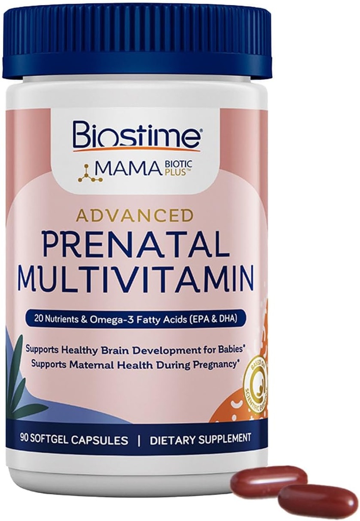 Biostime Vitaminas pré-natais avançadas para as mulheres 20 Nutrientes, Multivitamina, Ácido Fólico, Ferro, Prebiótico e Ómega 3 EPA & Ácidos Gordos DHA .