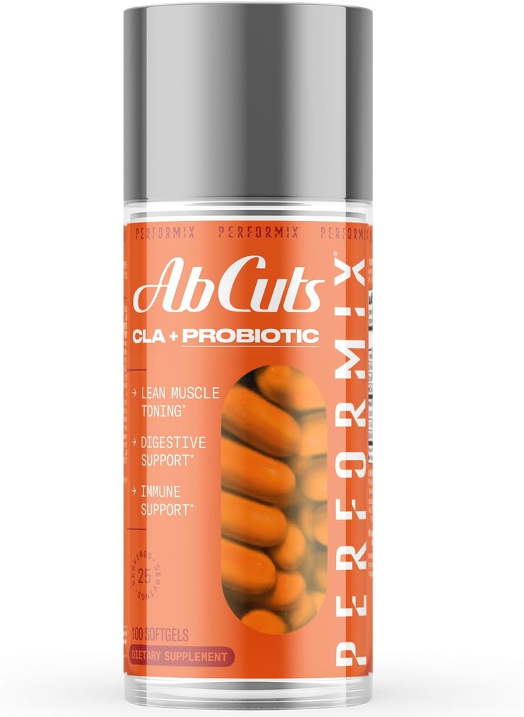 PERFORMIX - AbCuts CLA + Probióticos - Objetivos Fitness - Suporta Crescimento Músculo Lean & Gut Health - Energia & Endurance - Bem-Estar Saúde Digestiva - Mulheres & Homens - 100 Geles Macios