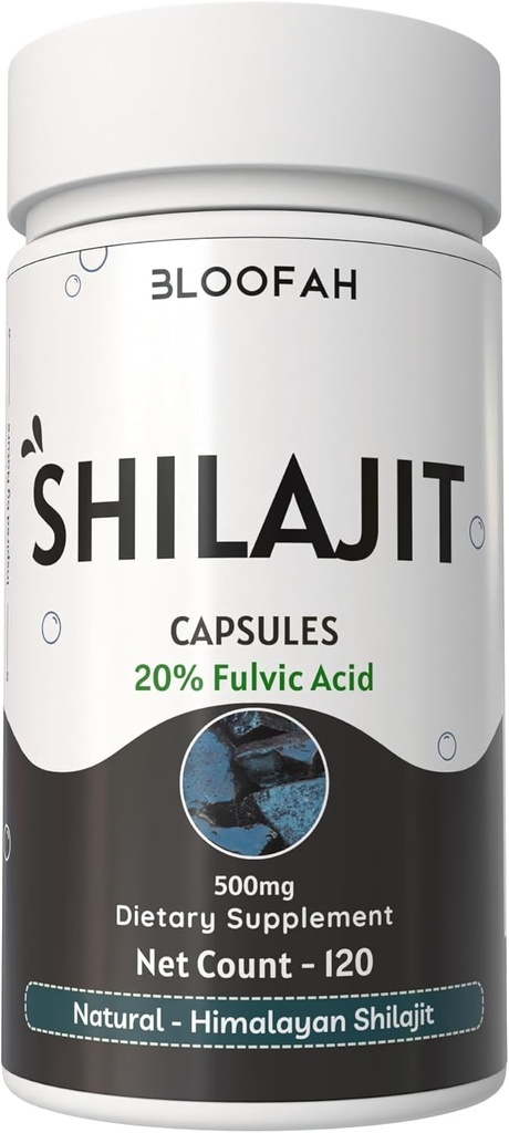 Cápsulas de Shilajit 500mg 20% Extrair Asfalto Purificado □ Suplemento Natural de Ervas Não-GMO, Gluten-Free, GMP-Certified