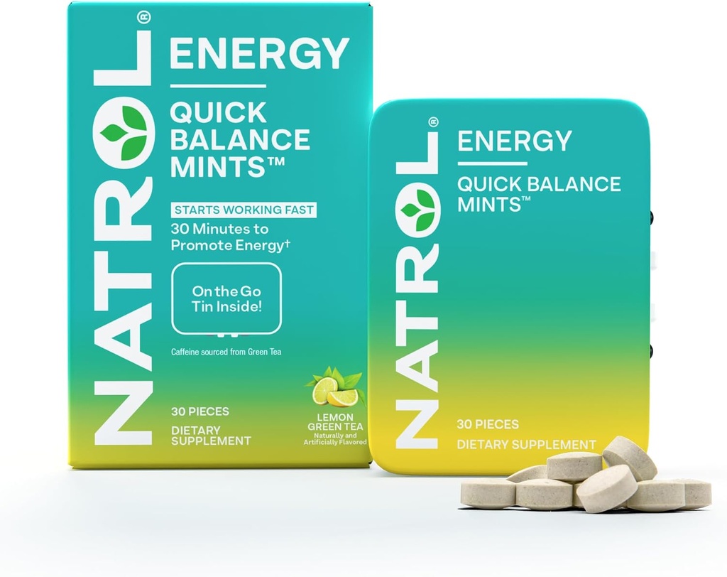 Natrol Quick Balance Energia Mints, Suplemento de Energia, 30 chá verde limão Natural e artificialmente saboreado, 30 contagem, 15 dias de fornecimento