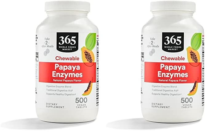 365 by Whole Foods Market, Enzimas de Papaya, 500 Chews (Pacote de 2)