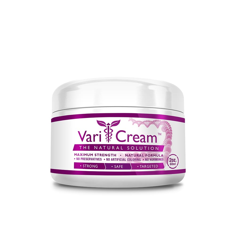 VariCream - Varicose & Spider Veins Cream - Acetato de tocoferol, Butcher's Broom, Bruxa Hazel - 1 Jar - 2 Oz. - Vegan