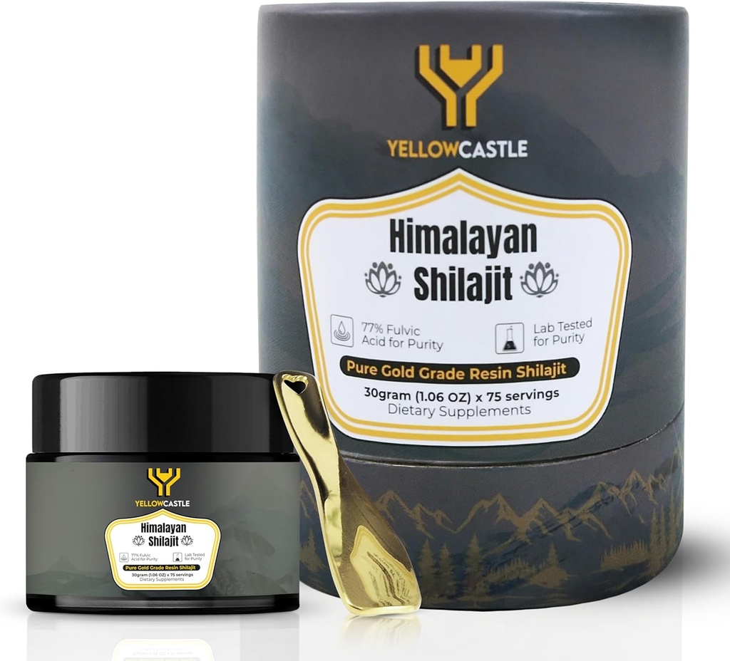 Himalayan Shilajit Resin □ Alta potência Shilajit puro para homens e mulheres - 85+ Trace Minerals, 75%+ Fulvic Acid Energy Boost, Imune Support, 75 Servindo resina orgânica com relatório de teste de laboratório, 400mg