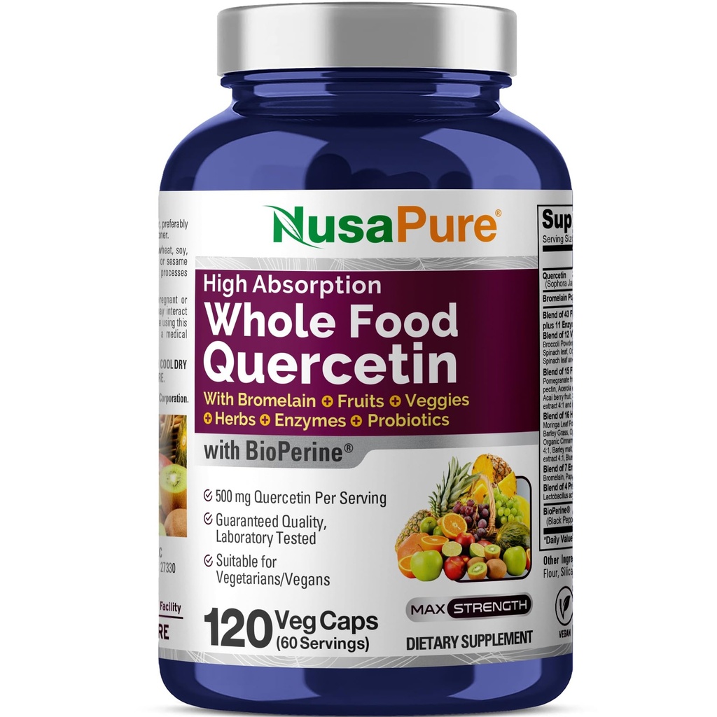 NusaPure Quercetin com Bromelain 500mg .120 Veggie Caps  ou 43 Fruit Veggie Grain Herbs Enzyme mistura probiótica , Não-GMO, Vegan, Bioperine