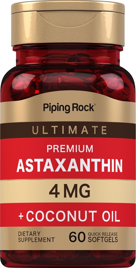 Tubagem Rock Astaxantina 4mg 60 Softgels com óleo de coco , suplemento Extrato de algas , sem OGM, sem glúten