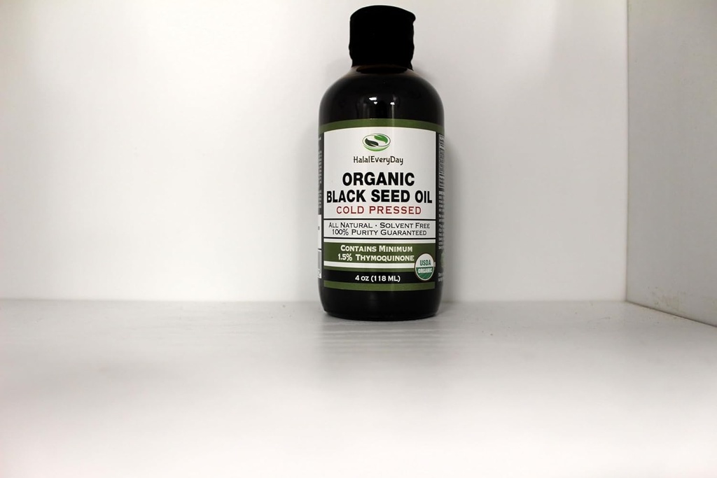 HalalEveryDay Organic Black Seed Oil - USDA Certified Cold Pressed Glass Bottle Mais de 1,5%