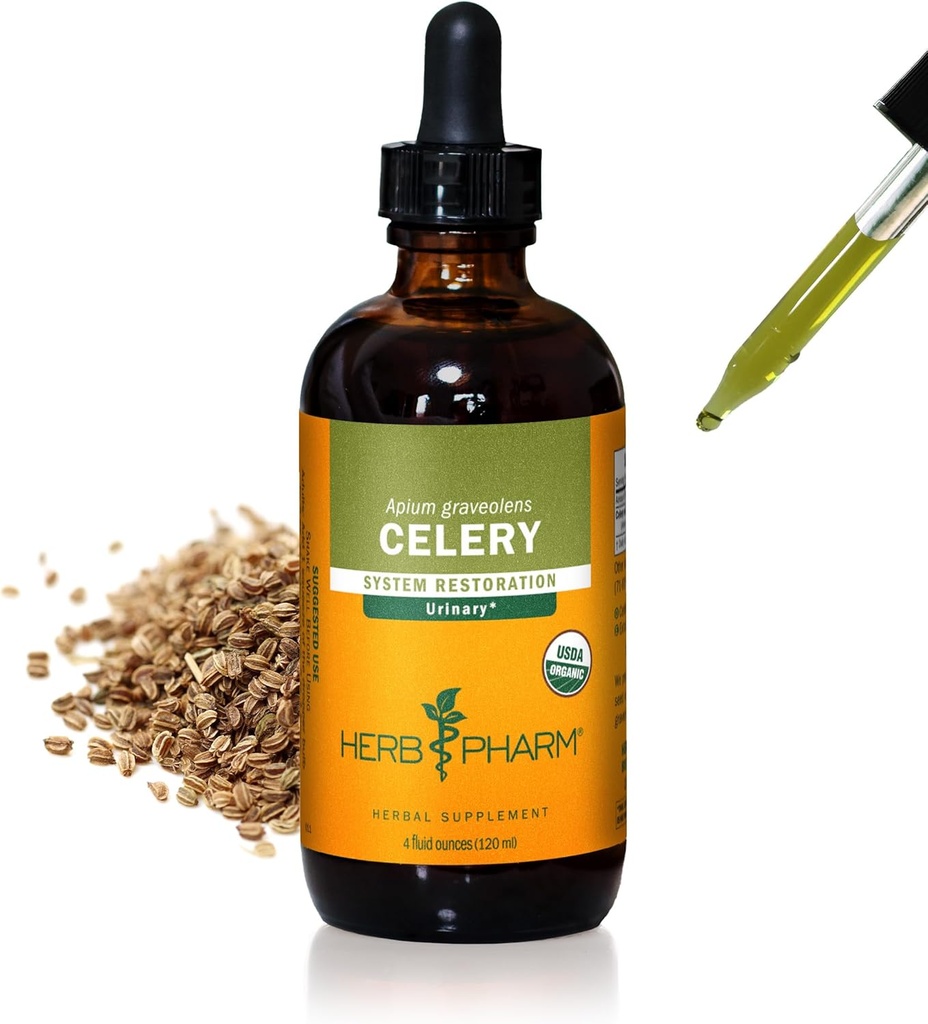 Herb Pharm Certified Organic Celery Seed Liquid Extract for Urinary System Support - 4 Once