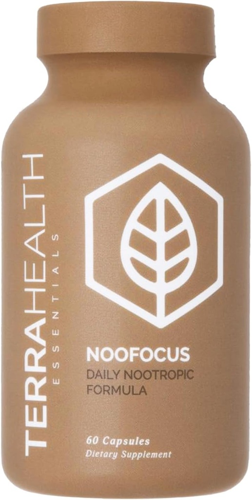 Terra Health Essentials NOOFOCUS - Nootropics Suplemento de suporte cerebral com cogumelos adaptogênicos, Alpha-GPC, Gotu Kola, L-Teanina para foco e memória - Tudo Natural, Fonte de 30 dias