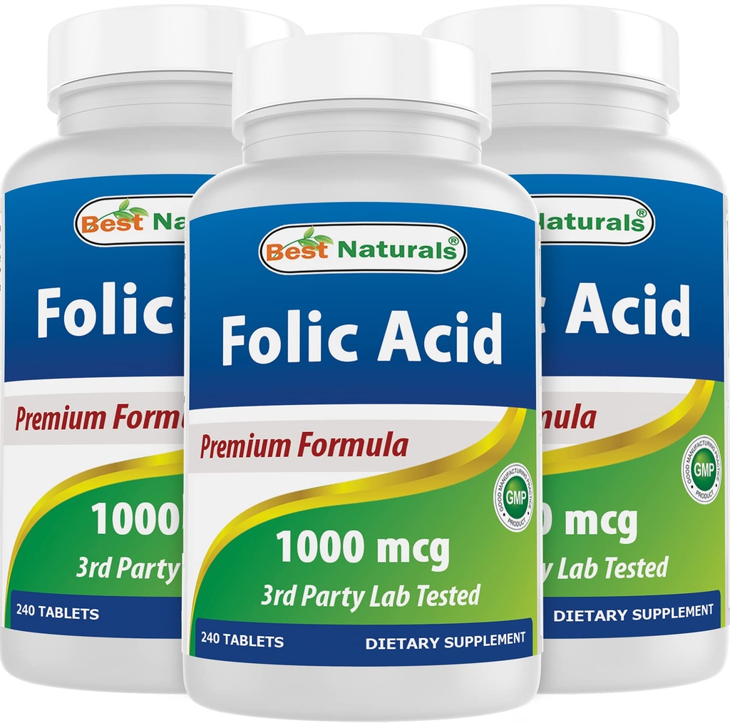 Melhor ácido fólico natural 1000 mcg (Vitamina B9), 240 comprimidos (1000 mcg (Pacote de 3))