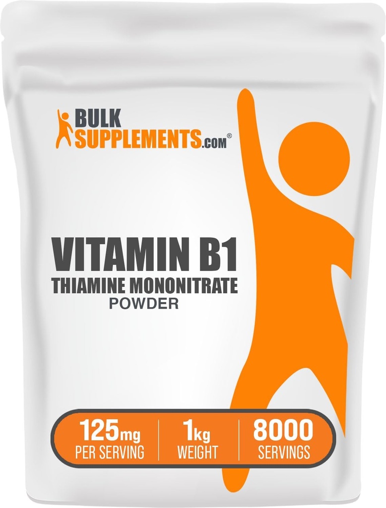 BulkSupplements.com Mononitrato de tiamina em pó - Vitamina B1 em pó, Suplemento de tiamina B1 - Vitaminas B1 sem glúten, 125mg por serviço, 1kg (2,2 lbs) (Pacote de 1)