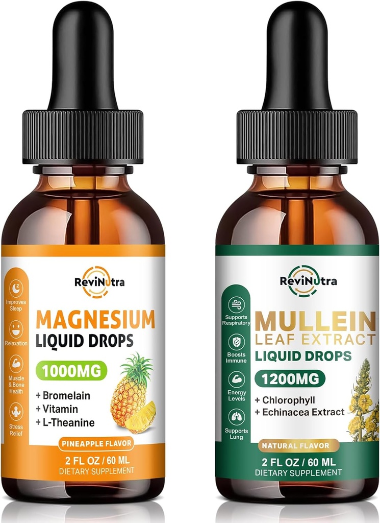 Suplemento de magnésio líquido e gotas de mullein para pulmões