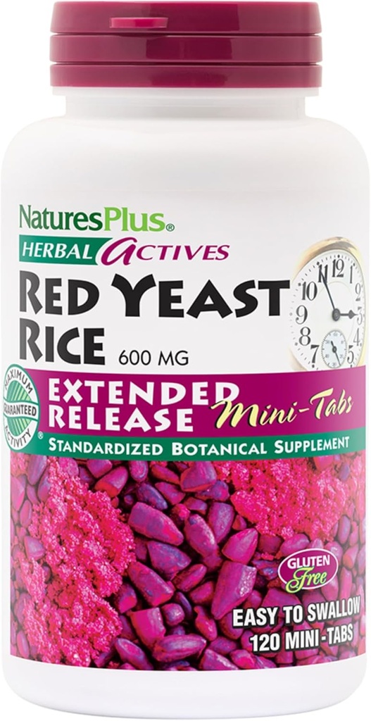 NaturesPlus Herbal Actives Red Yeast Rice Extended Release 600 mg - 120 Mini-Tabs, Pack of 2 - Suporta Bem-Estar Geral - Vegetarian, Gluten Free - 120 Total Servings