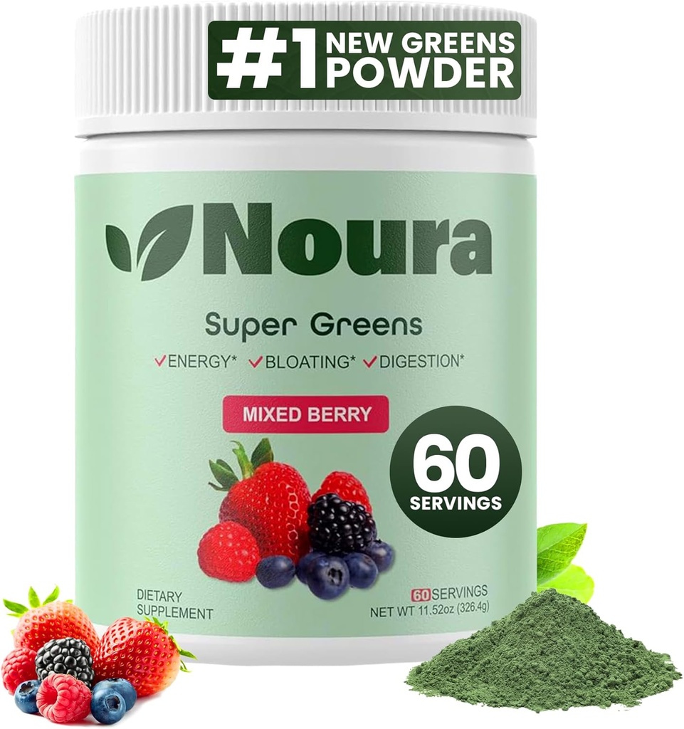 Super Greens Powder, 60 Servings - Imunidade, Enzimas Digestivas e Probióticos para Energia, Gut Health, Bloating Alief for Women - Greens Superfood Powder - Berry misto