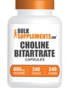 BulkSuplementos.com Choline Bitartrate Cápsulas - Choline Supplements, como Choline L-Bitartrate - Choline 600mg, 2 Cápsulas por Serviço, 240 Cápsulas (Pacote de 1)