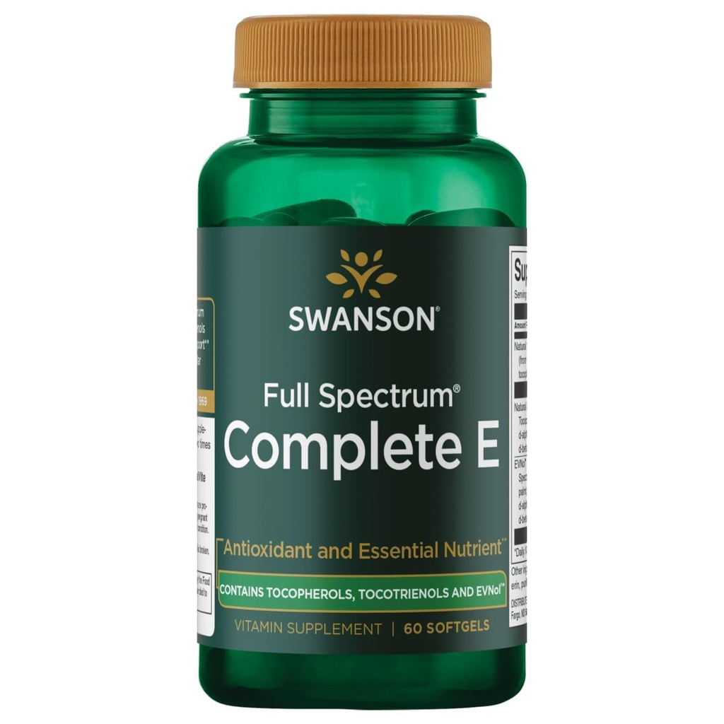 Swanson Full Spectrum Vitamina E com tocotrienols - Promove o apoio à saúde do coração e celular - Suplemento natural para o bem-estar geral - (60 Softgels)