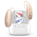 Aids auditivos recarregáveis para idosos - Behind-the-Ear BTE Hearing Aid with Ruise Cancelling for Severe Hearing Loss, Invisível OTC Hearing Amplifier with Charging Case for Adults