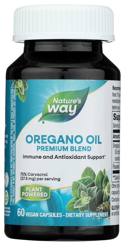 Nature's Way Orégano Oil, Imune e suplemento de suporte antioxidante, * 75-85% Carvacrol por serviço, Glúten grátis, 60 Cápsulas Vegan
