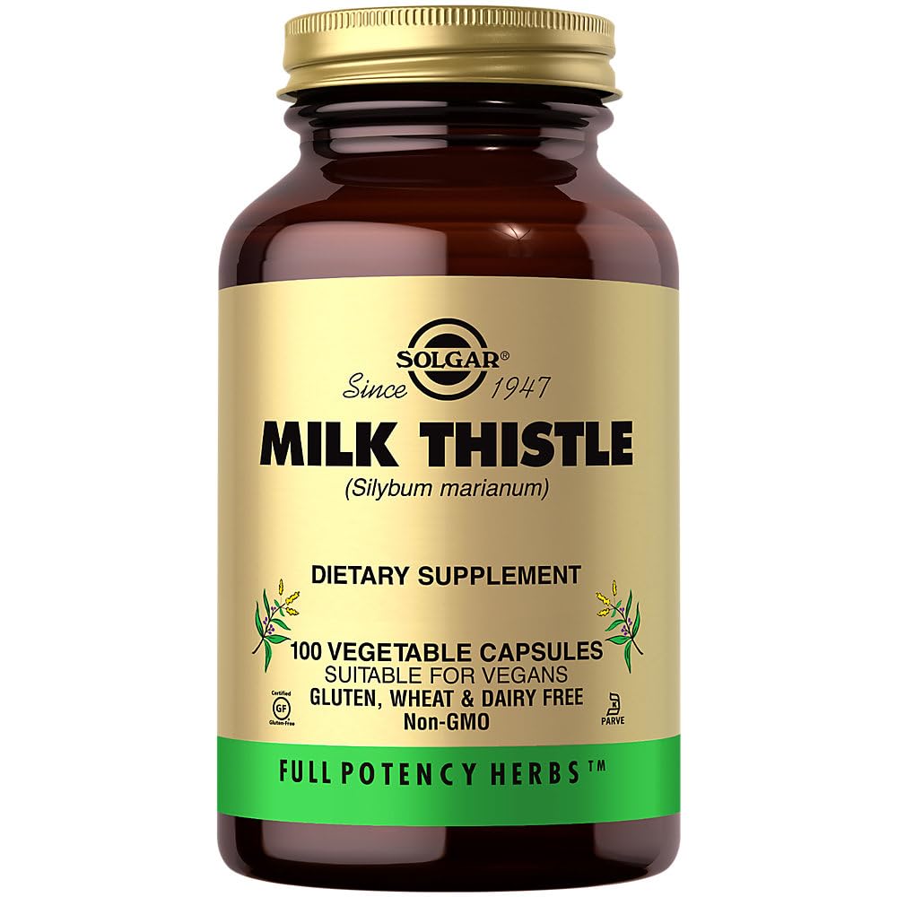 Solgar Milk Thistle - 100 Cápsulas Vegetais - Full Potence (FP) - Não-GMO, Vegan, Sem glúten, Laticínios, Kosher - 100 Servings