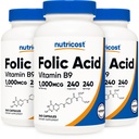 Ácido Fólico Nutricost (Vitamina B9) 1000 mcg, 240 cápsulas (3 frascos)