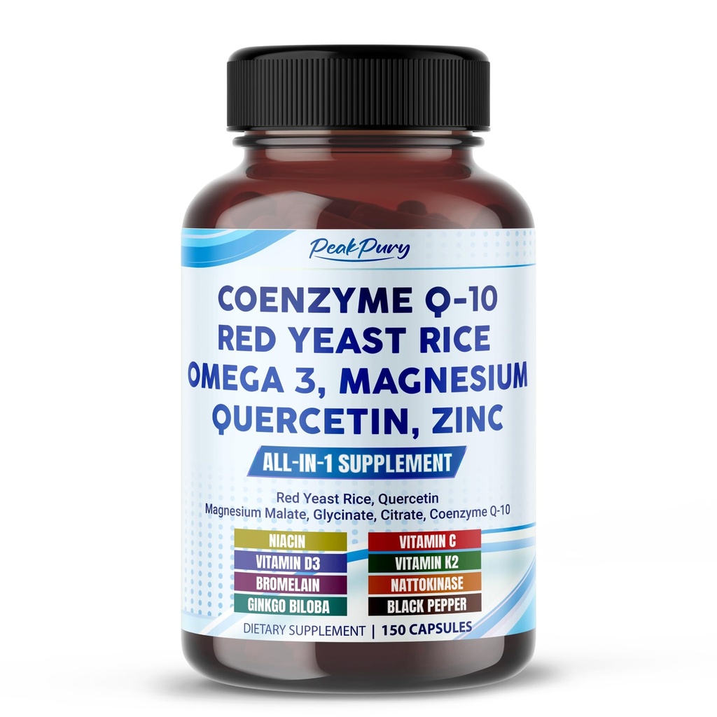 Coenzima Q-10 Vermelho Levedura Arroz Quercetina Malato de magnésio, Glycinate, Citrato - Made in USA
