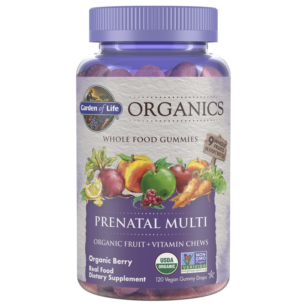 Jardim da vida Orgânicos Gummies pré-natais Multivitamin com vitamina D3, B6, B12, C & Folato para o desenvolvimento fetal saudável – Orgânico, Não-GMO, Gluten-Free, Vegan, Berry Flavor, 30 fornecimento dia