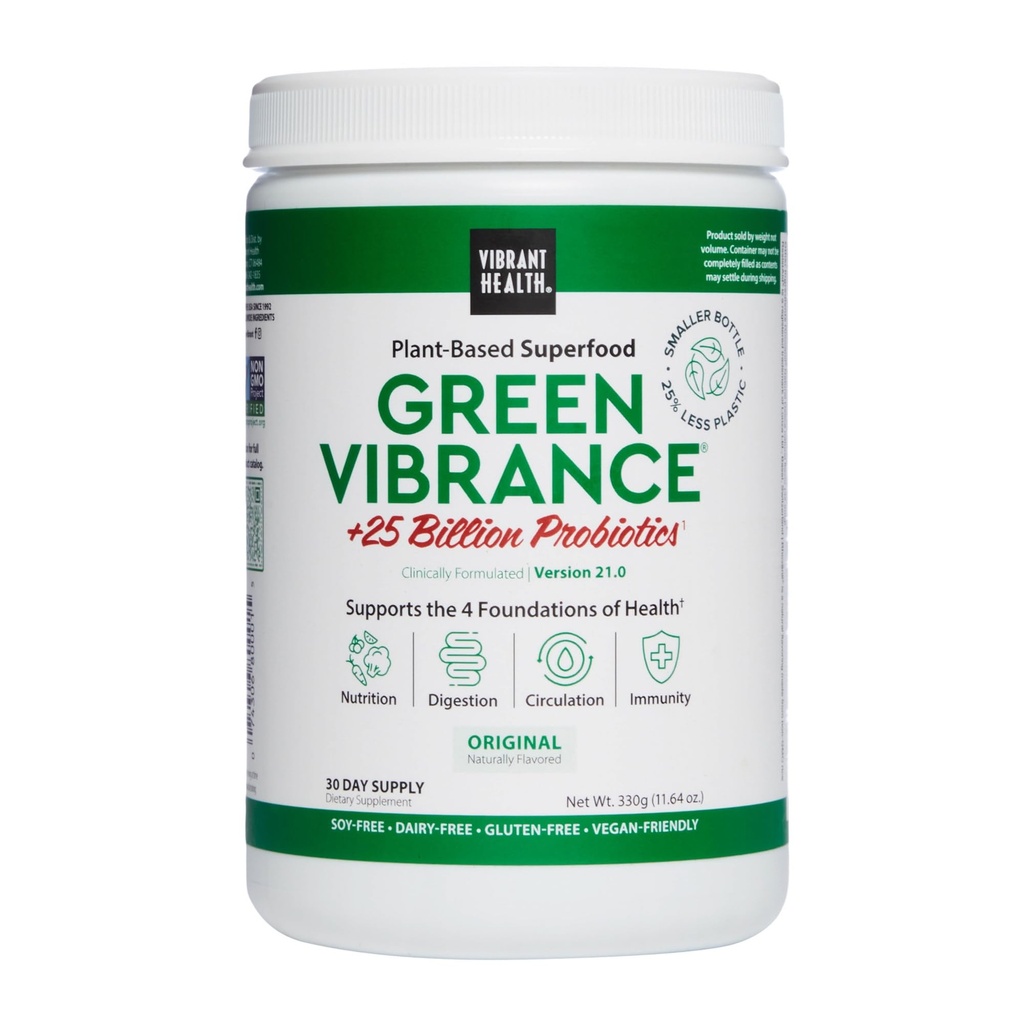 Saúde Vibrante, Vibrance Verde, Inclui 65 Superalimentos à base de plantas, 25 Bilhões de Probióticos, Fibra, Adaptogênios e Enzimas, 30 Servidores