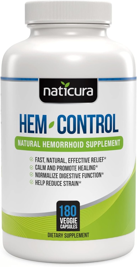 Hem-Control - Suplemento de tratamento de hemorróidas eficaz rápido - Fórmula poderosa para promover alívio de sintomas, encolhimento de hemorróidas, Desconforto de facilidade - 180 Cápsulas Vegan - Made in USA