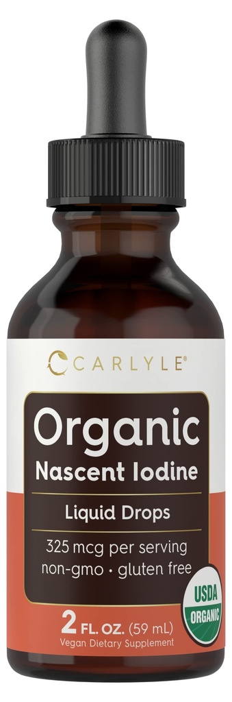 Carlyle Organic Nascent Iodine Liquido Drops 2 fl oz Suplemento Vegan (Não-GMO), Gluten Free