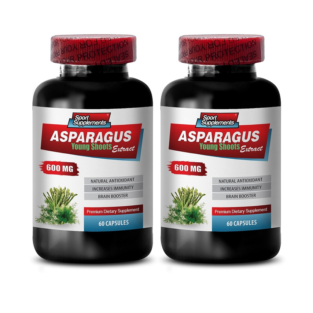 Comprimidos diuréticos - Aspargos 600 MG - Young Shoots Extract - Suplemento dietético Premium - Suplemento antioxidante para a pele - Extrato de Aspargos, Suplemento antioxidante, Comprimidos aspargos - 2B 120 Cápsulas