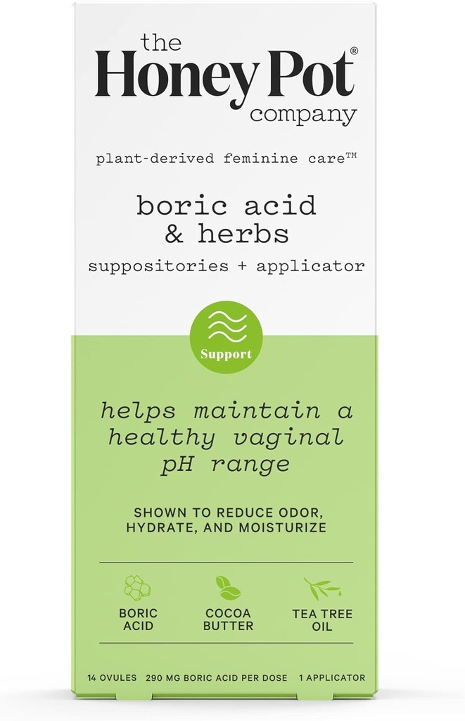 The Honey Pot Company Supositórios de Ácido Bórico e Ervas de 7 dias - Mantém e Equilibra pH vaginal saudável, Gerencia Odor, Hidratos, & Hidrata - Ginecologista testado
