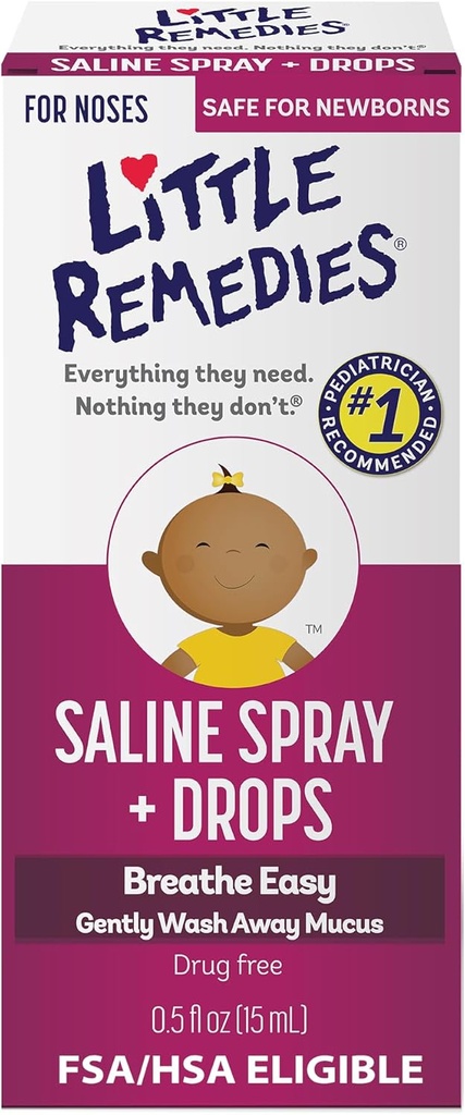 Poucas soluções spray salino e gotas, seguro para recém-nascidos, 0,5 fl oz