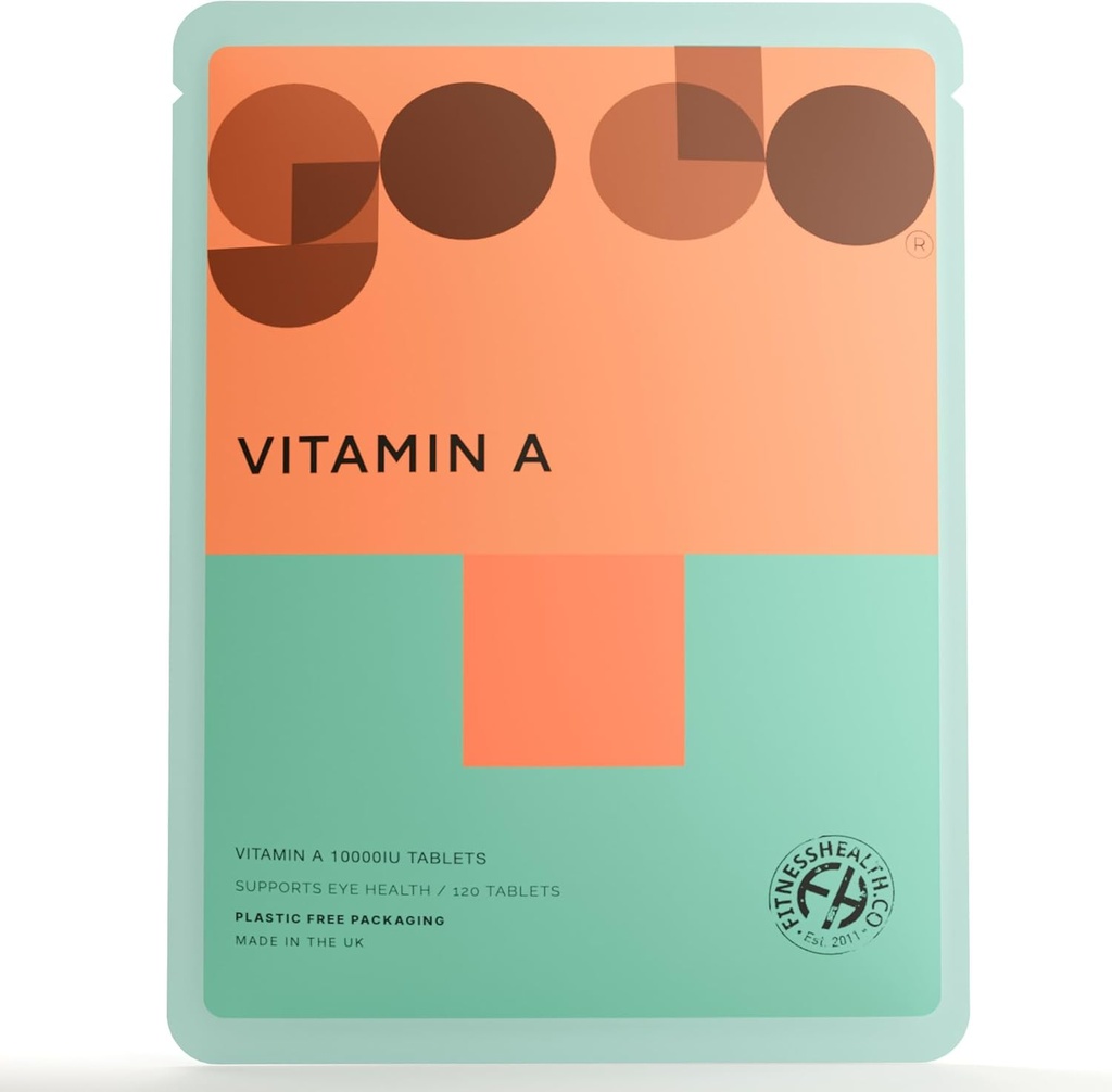 Fitness Health Vitamina A 10000UI 120 Comprimidos - Pele saudável, Vision Support Suplemento - Qualidade Nutrição Saudável Humor - Adequado para Vegan e Vegetarianos - Embalagem Reciclável