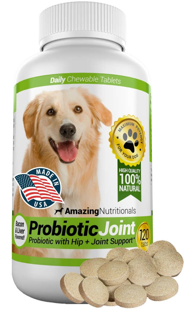 Probióticos surpreendentes para cães elimina diarreia e gás com alívio da dor articular do quadril, 120 mastigações
