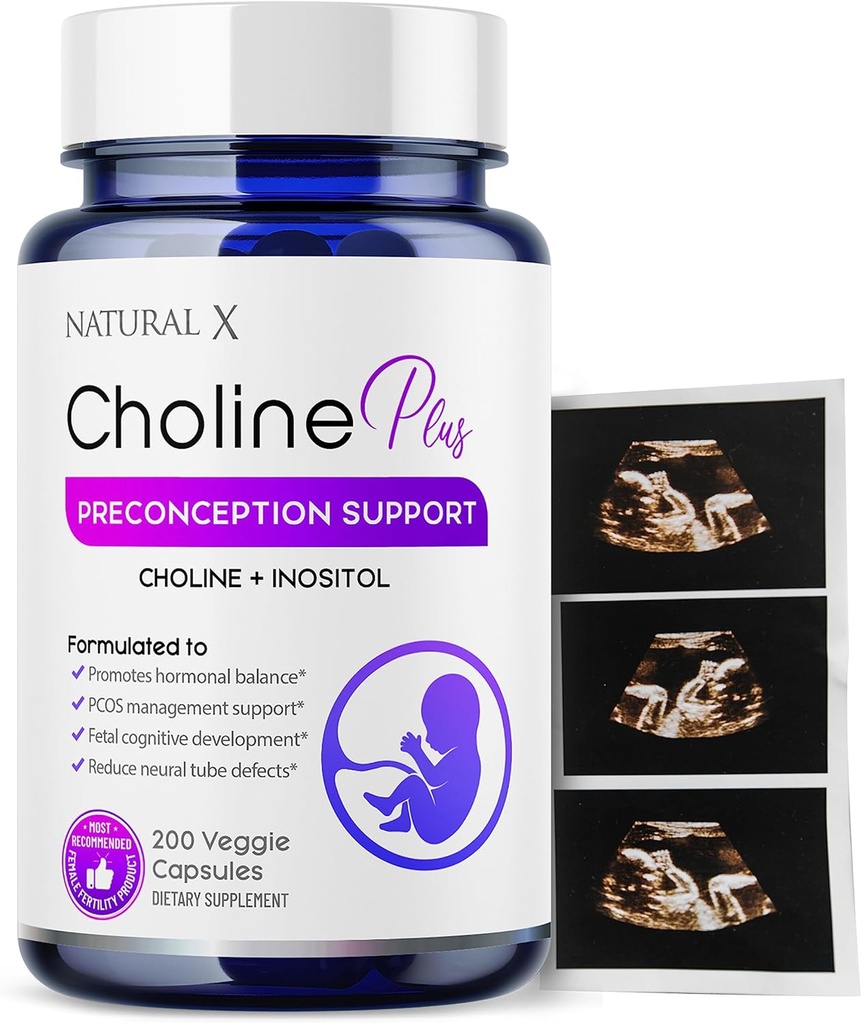 Colina e Inositol Preconception Vitaminas para Mulheres - Fertilidade Mistura Suplemento, Suporta gravidez saudável e desenvolvimento cognitivo do bebê, qualidade aumentada do ovo, equilíbrio hormonal (200 cápsulas)