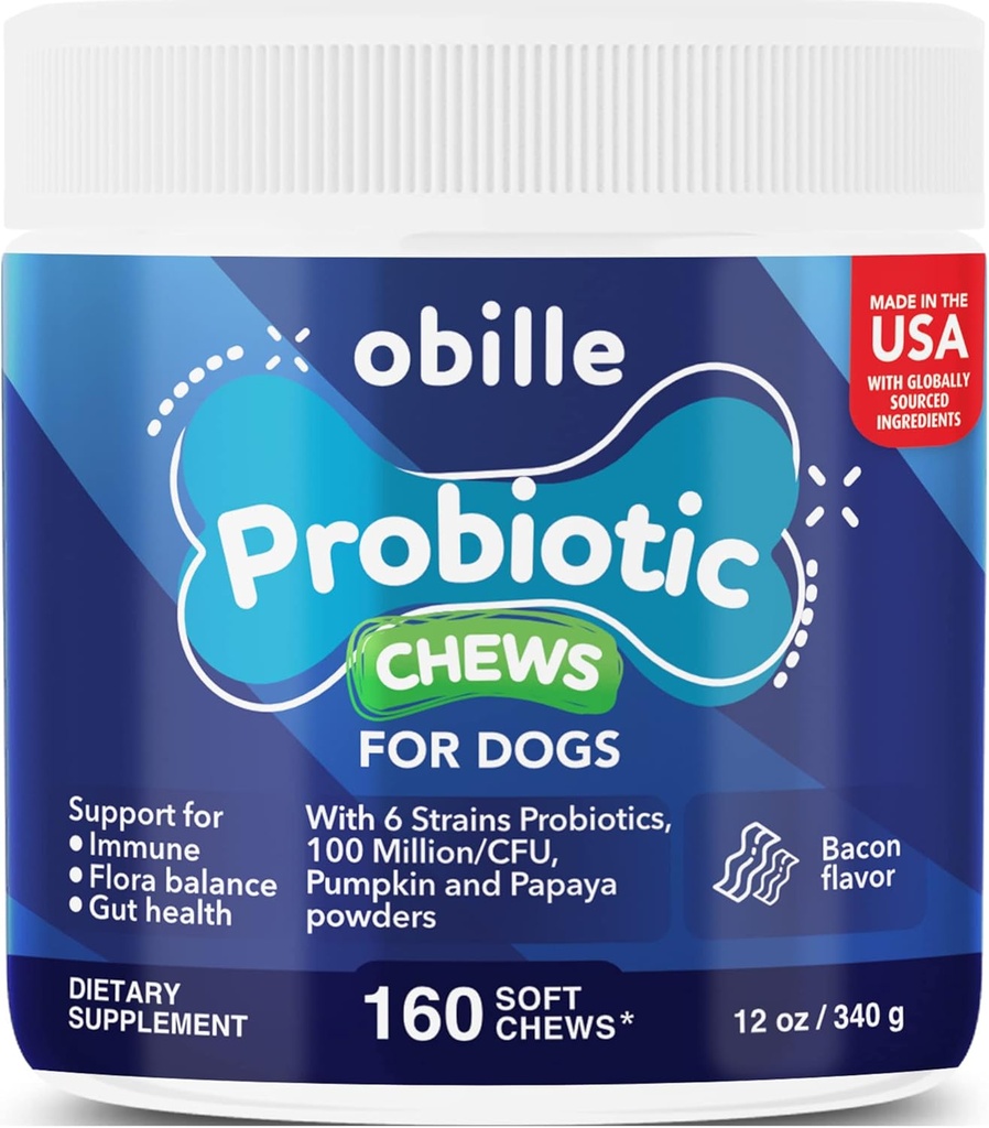 Probióticos para cães 160 mastiga 12 onças – Suporta Gut & Digestion Saúde, Sistema Imune, Estômago e Gás Chateado, Metabolismo, Obstipação, Diarréia e escabelo solto, Pele comichosa e orelhas e alergias