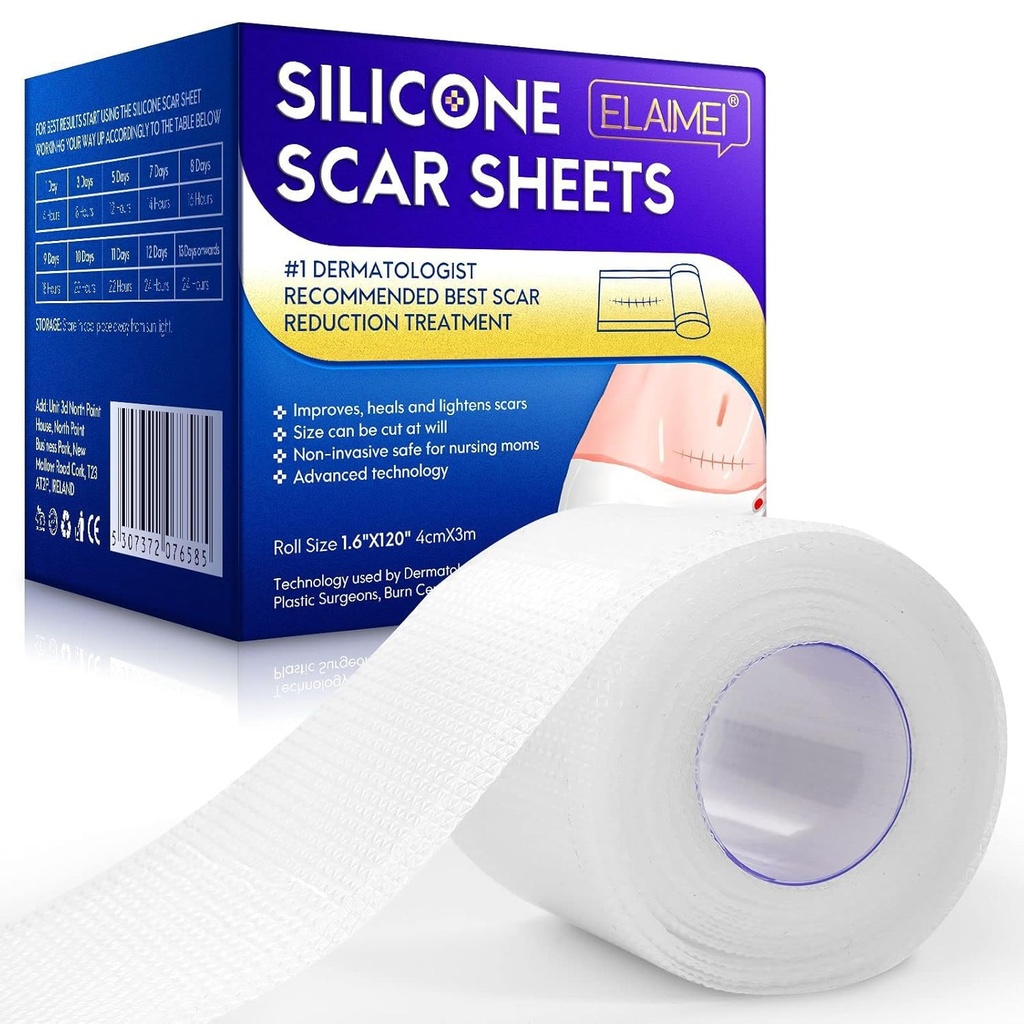 Novas Folhas de Silicone Cicatriz Transparente (1,6" x 120" Inch - 3M), Fita de Scarway, Tiras de Scar, Reutilizável, Folhas de Remoção Profissional de C Scar para C-Seção, Cirurgia, Queimar, Keloid, Acne et, Scar Patch.
