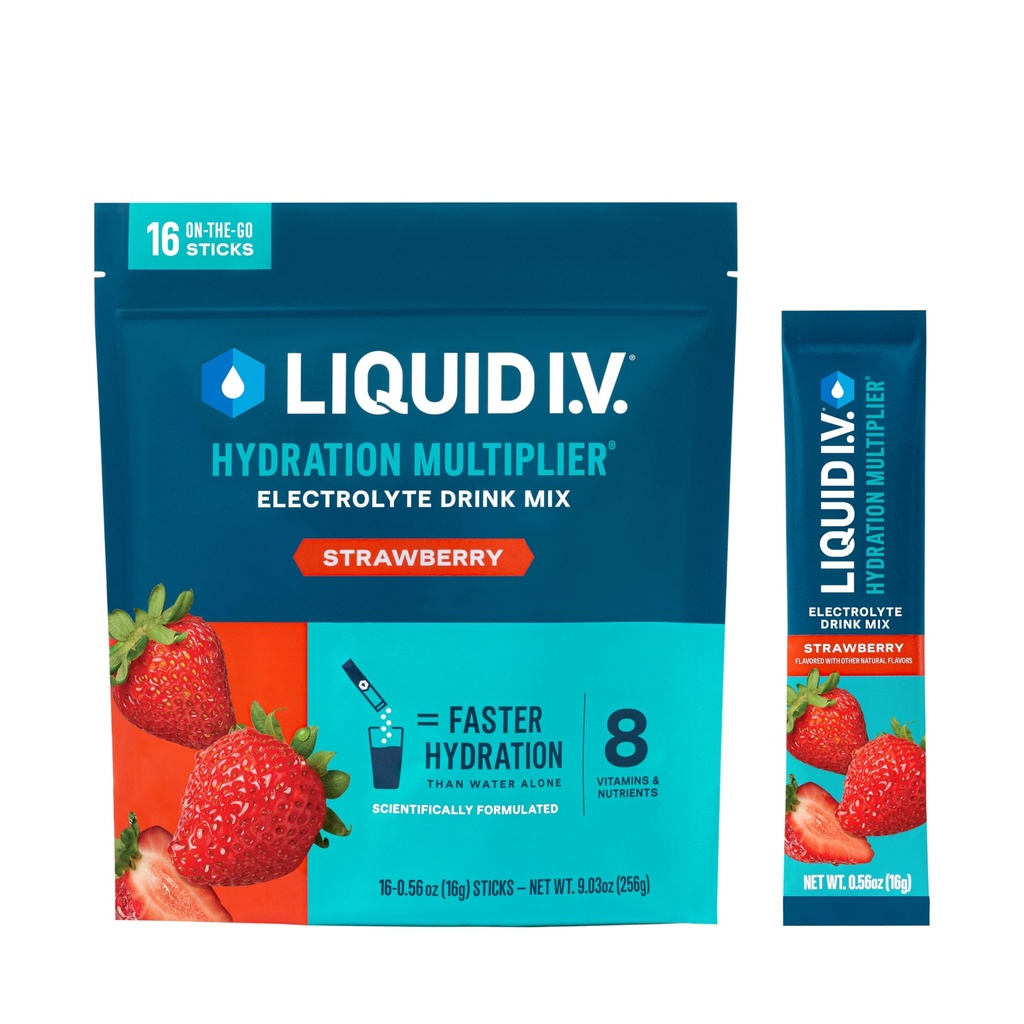 Líquido I.V.® Hydration Multiplier - Morango □ Electrolyte Powder Drink Mix