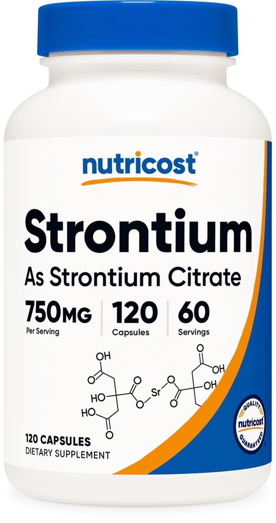 Cápsulas de Estrôncio Nutricos 750mg, 120 Cápsulas - Vegetariano, Não-GMO, Glúten Grátis