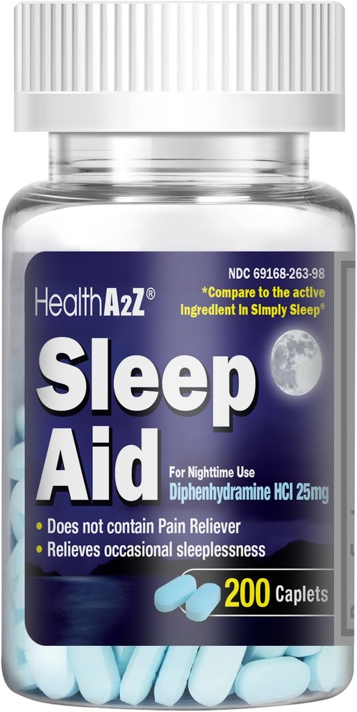 HealthA2Z Sleep Aid 200 Caplets (HCl 25mg de difenidramina)
